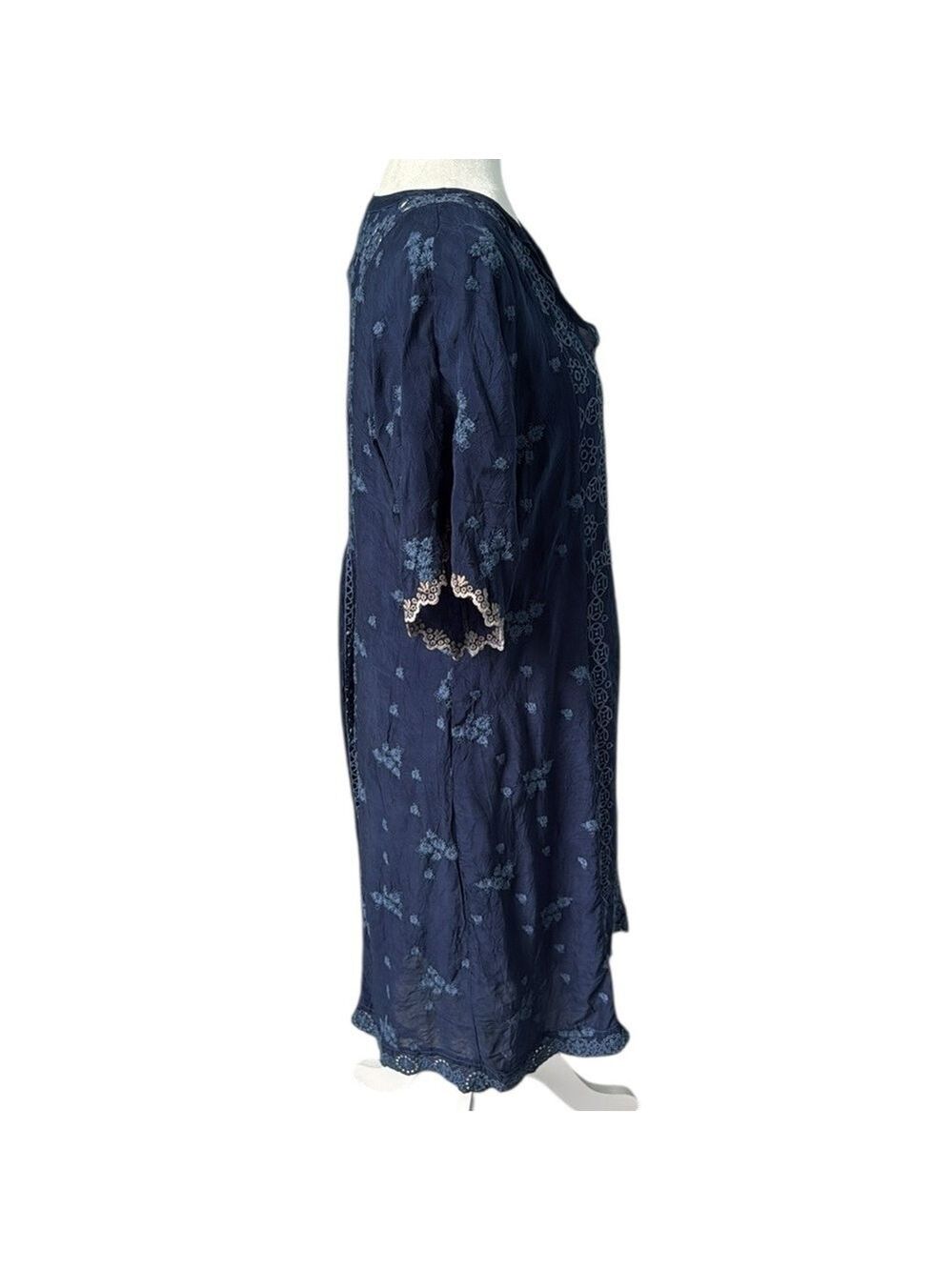 Johnny Was Blue Riza Eyelet Embroidered Shift Dress Size Small - Picture 3 of 16